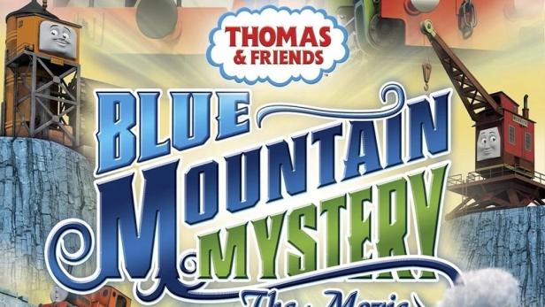 Das Filmplakat für „Thomas & seine Freunde – Das Geheimnis der blauen Berge“ mit Thomas und Luke.