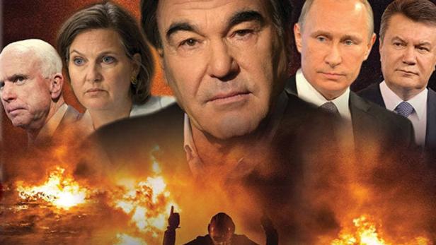 Das Filmplakat für „Ukraine on Fire“ von Oliver Stone zeigt Politiker vor einem brennenden Hintergrund.