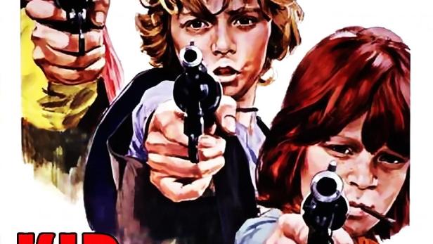 Drei Kinder zielen mit Pistolen auf dem Filmplakat von „Kid Terror of the West“.