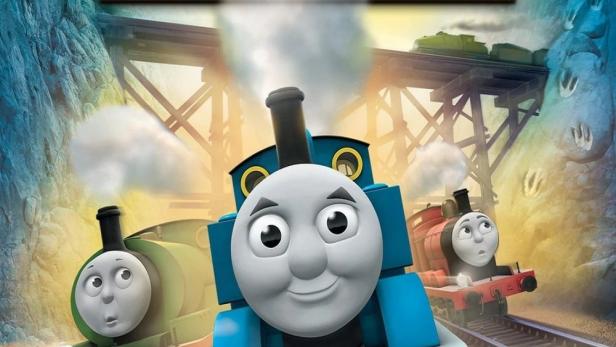 Das Filmplakat zu „Thomas & seine Freunde – Tale of the Brave“ zeigt Thomas und seine Freunde auf einer Eisenbahnstrecke.