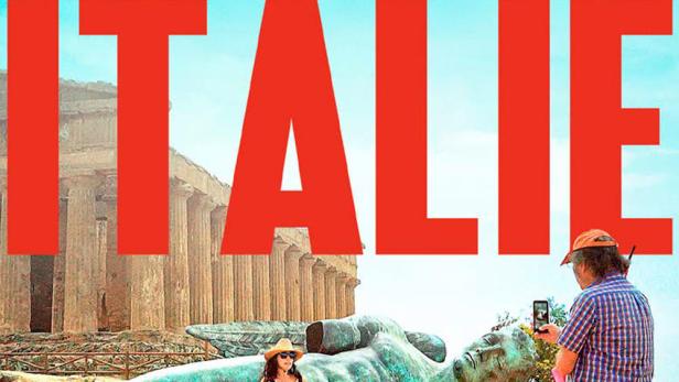 Das Filmplakat für „Voyages en Italie“ mit Philippe Katerine und Sophie Letourneur vor einer antiken Statue.