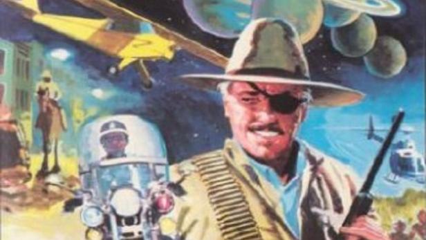 Das Cover des Films „The Spirits of Jupiter“ zeigt einen Mann mit Augenklappe vor einem Motorrad und Planeten.