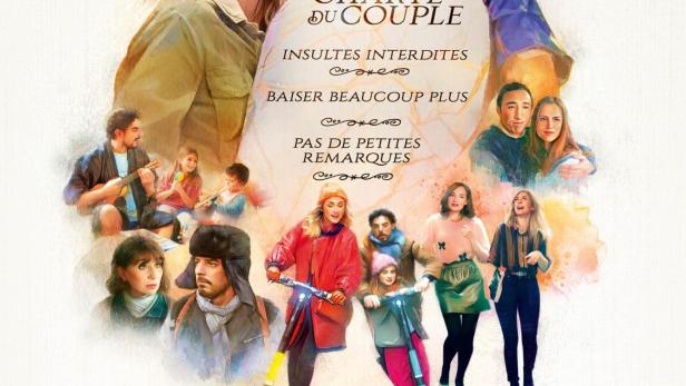 Das Filmplakat für „Le processus de Paix“ zeigt ein Paar und weitere Personen, die nach oben schauen.