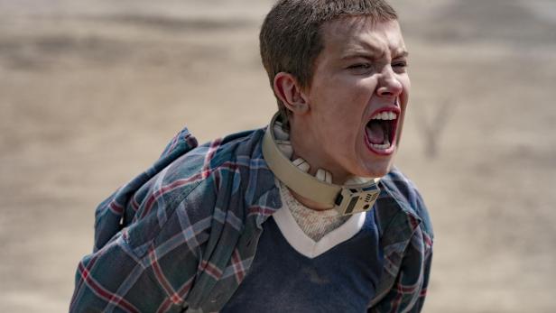 Millie Bobby Brown als Eleven schreit in „Stranger Things“.