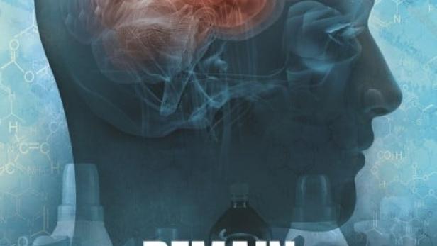 Das Poster für den Dokumentarfilm „Demain tous crétins?“ zeigt ein Gehirn im Kopfprofil vor chemischen Formeln.