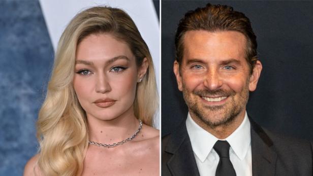 Porträts von Gigi Hadid und Bradley Cooper nebeneinander.
