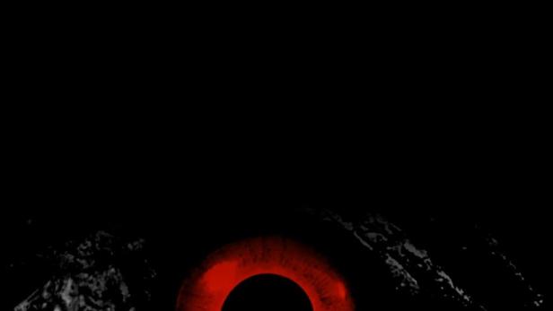 Das Cover des Spiels „Iron Lung“ zeigt ein rotes Auge in einer dunklen, felsigen Umgebung.