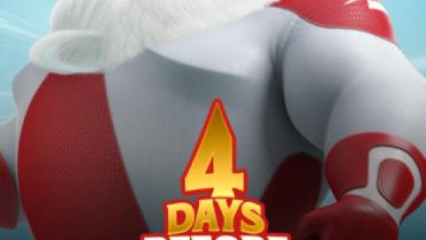 Das Poster für den Film „4 Days Before Christmas“ zeigt einen muskulösen Weihnachtsmann im Superhelden-Kostüm.