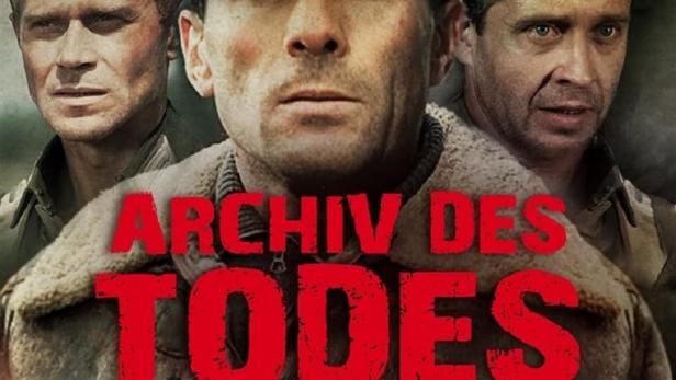 Das Cover des DDR-Krimis „Archiv des Todes“ mit Gerd Blahuschek, Gojko Mitić und Jürgen Zartmann.