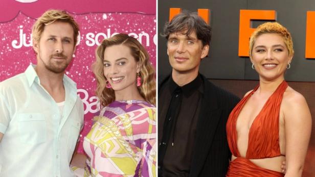 Die &quot;Barbenheimer&quot;-Stars: Ryan Gosling, Margot Robbie, Cillian Murphy und Florence Pugh (v.l.n.r.)