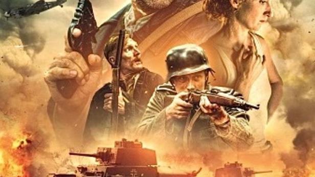 Das Filmplakat für „War Blade“ zeigt Soldaten, Panzer und einen Mann mit einer Pistole.