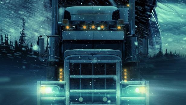 Das Filmplakat für „Cold Road“ zeigt eine besorgte Frau und einen Lastwagen im Schneesturm.