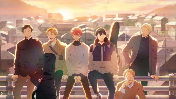 Das Filmplakat für „Given“ zeigt sechs Charaktere vor einer Vorstadtkulisse bei Sonnenuntergang.