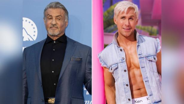 Ungewöhnliche Wahl: Sylvester Stallone (l.) kann sich &quot;Barbie&quot;-Star Ryan Gosling als Rambo vorstellen.