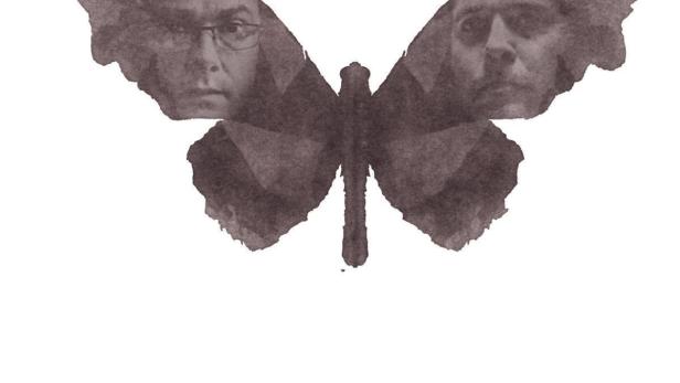 Das Filmplakat für „The Voorman Problem“ zeigt einen Schmetterling mit zwei Gesichtern in den Flügeln.