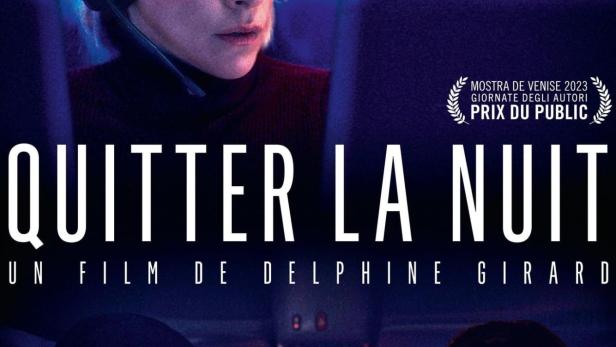 Das Filmplakat für „Quitter la Nuit“ zeigt Veerle Baetens als besorgte Frau mit Headset.