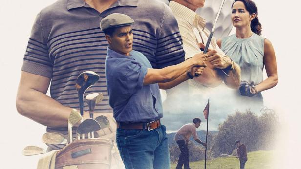 Das Filmplakat für „The Long Game“ zeigt mehrere Golfspieler verschiedener Generationen.