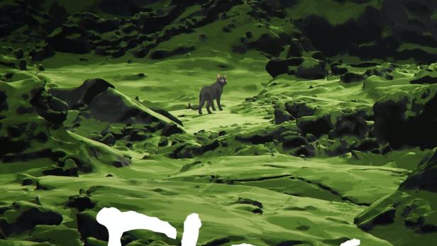 Das Filmplakat für „Flow“ zeigt eine Katze in einer grünen Landschaft.