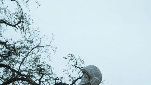 Das Filmplakat für „Caught by the Tides“ zeigt eine Statue vor einem Baum.