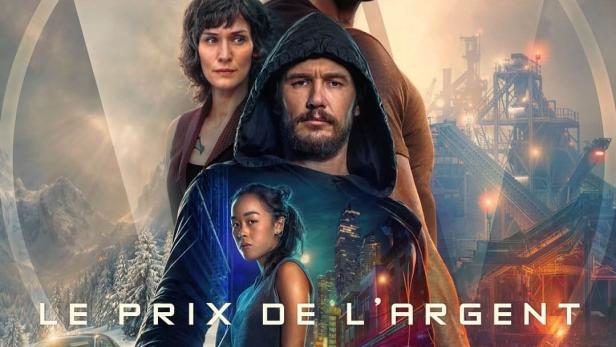 Das Filmplakat für „Largo Winch: Le Prix de l'Argent“ zeigt mehrere bewaffnete Charaktere vor verschiedenen Hintergründen.