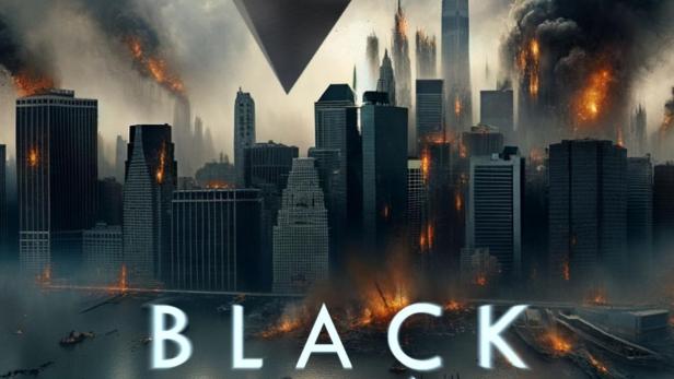 Das Filmplakat für „Black Diamond“ zeigt eine zerstörte Stadt unter einem dunklen Himmel.