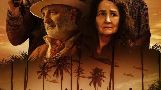 Das Filmplakat für „Long Gone Heroes“ zeigt Frank Grillo, Josh Hutcherson, Eden Brolin, Melissa Leo und Andy Garcia vor Palmen.