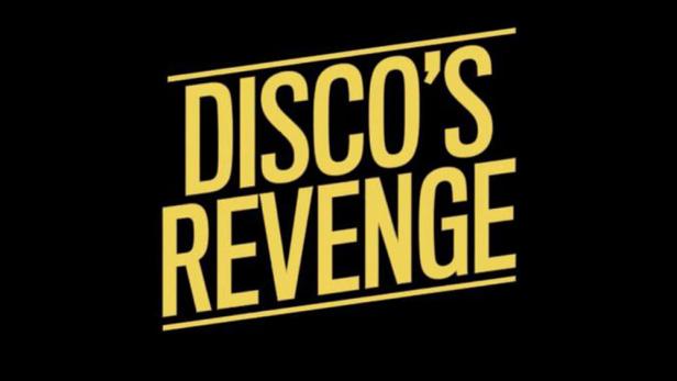 Das gelbe Logo „Disco's Revenge“ auf schwarzem Hintergrund.