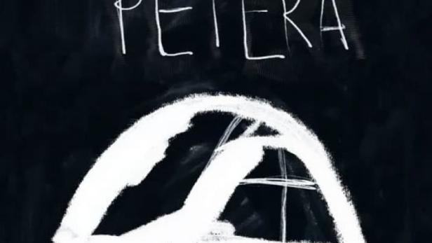 Das Filmplakat für „Plan Petera“ von Grzegorz Packa zeigt eine grobe Zeichnung auf schwarzem Grund.