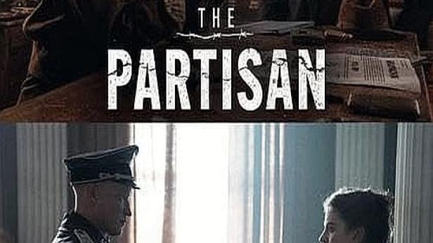 Das Filmplakat für „The Partisan“ zeigt eine Frau und einen Mann am Schreibtisch sowie eine Szene mit einer Waffe.
