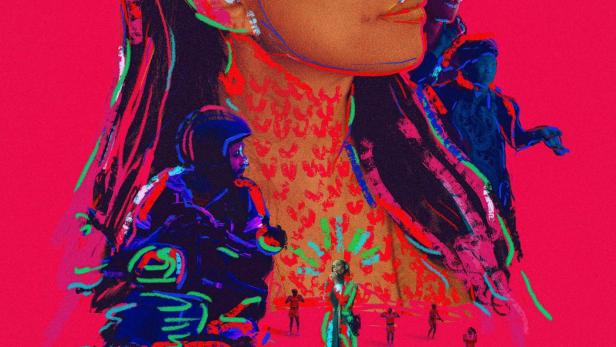 Das Filmplakat für „Call Me Agnes“ zeigt eine Frau und mehrere Figuren in einer stilisierten Darstellung.