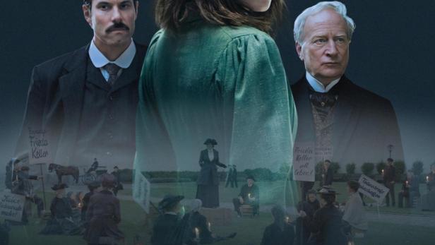 Das Filmplakat zu „Friedas Fall“ zeigt die Hauptdarsteller Julia Buchmann, Stefan Merki, Rachel Braunschweig und Max Simonischek.