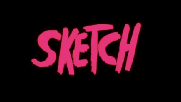 Der Schriftzug „Sketch“ in pinker Farbe auf schwarzem Hintergrund.