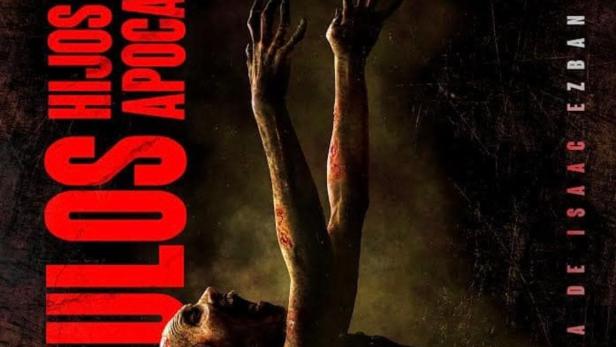 Das Filmplakat für „Párvulos Hijos del Apocalipsis“ zeigt eine gefesselte, verletzte Person mit erhobenen Händen.