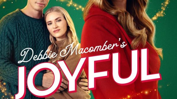 Das Filmplakat für „Joyful Mrs. Miracle“ mit drei Schauspielern vor einem grünen Hintergrund.