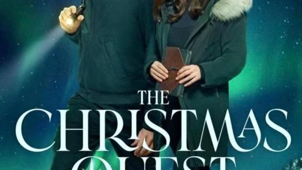 Das Filmplakat für „The Christmas Quest“ mit einem Paar in winterlicher Landschaft.