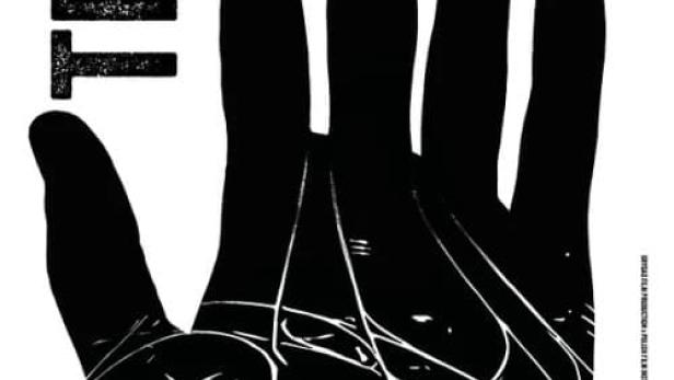 Das Filmplakat für „Trans“ zeigt eine stilisierte schwarze Hand mit weißen Linien, die ein Schienennetz darstellen.