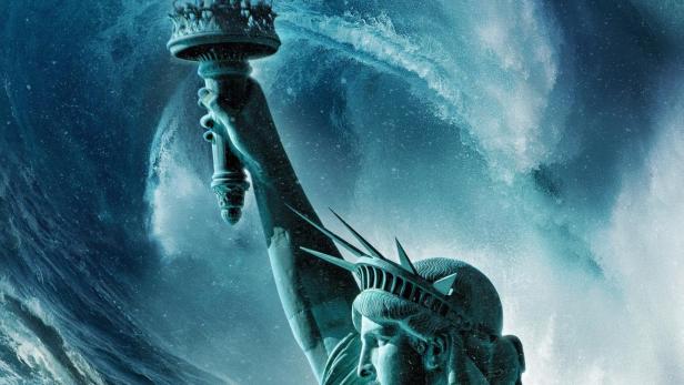 Das Cover des Films „America is Sinking“ zeigt die Freiheitsstatue, die von einer riesigen Welle umspült wird.