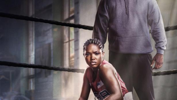 Das Filmplakat für „The Fire Inside“ zeigt eine Boxerin und ihren Trainer im Ring.