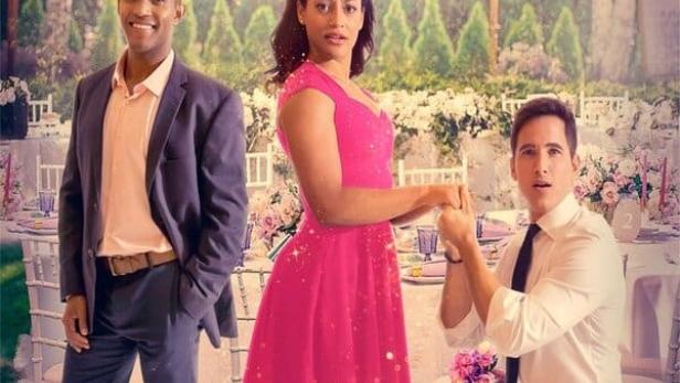 Das Filmplakat für „Ein zauberhaftes Verlobungskleid“ zeigt ein Paar und einen Heiratsantrag.