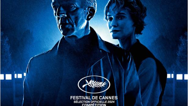 Das Filmplakat für „Les Linceuls“ mit Vincent Cassel und Diane Kruger vor blauem Hintergrund.