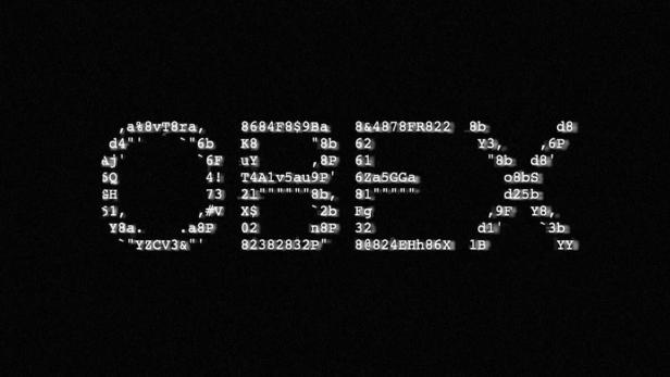 Auf schwarzem Hintergrund sind zufällige Zeichen und Zahlen in einer hellen Schrift dargestellt.