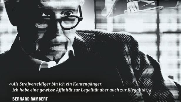 Das Filmplakat für „Suspekt“ zeigt Bernard Rambert, einen Strafverteidiger, im Schwarz-Weiß-Porträt.