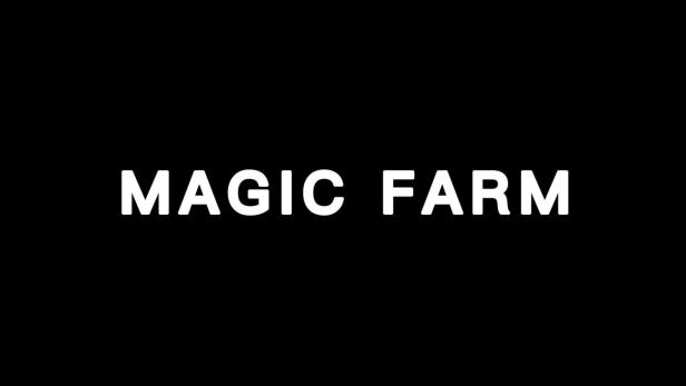 Der Schriftzug „Magic Farm“ auf schwarzem Hintergrund.