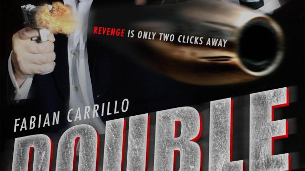 Ein Mann, Fabian Carrillo, feuert mit zwei Pistolen auf dem Filmplakat „Double Tap“.
