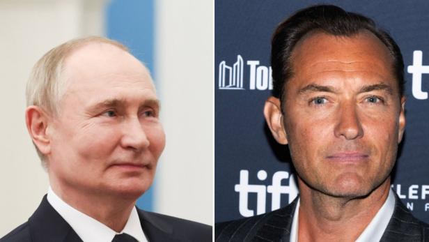 Ein Vergleichsporträt von Wladimir Putin und Jude Law.