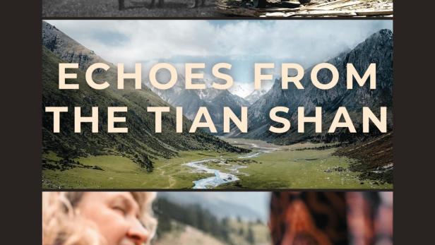 Das Filmplakat für „Echoes from the Tian Shan“ zeigt eine Expedition in das Tian-Shan-Gebirge.