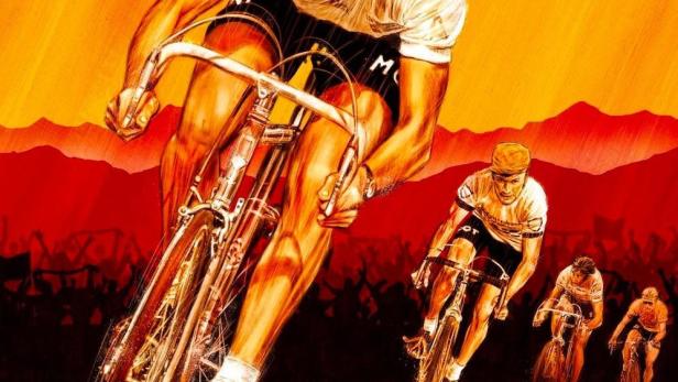 Das Filmplakat für „Merckx“ zeigt einen Radrennfahrer in Aktion.
