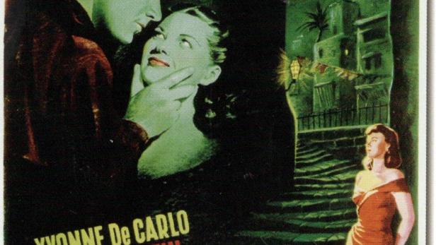 Das Filmplakat für „Casbah – Verbotene Gassen“ zeigt Yvonne De Carlo und Tony Martin.