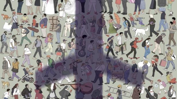 Das Poster zum 75. Internationale Filmfestspiele Berlin Forum zeigt eine Menschenmenge auf dem Weg zum Ziel.