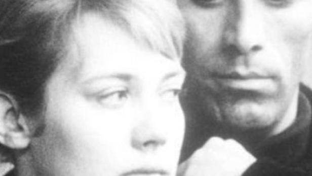 Schwarzweiß-Poster für den Film „Der Weibsteufel“ mit zwei Schauspielern.